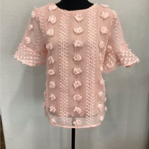 Entro Pink Embellished Flutter Sleeve Blouse